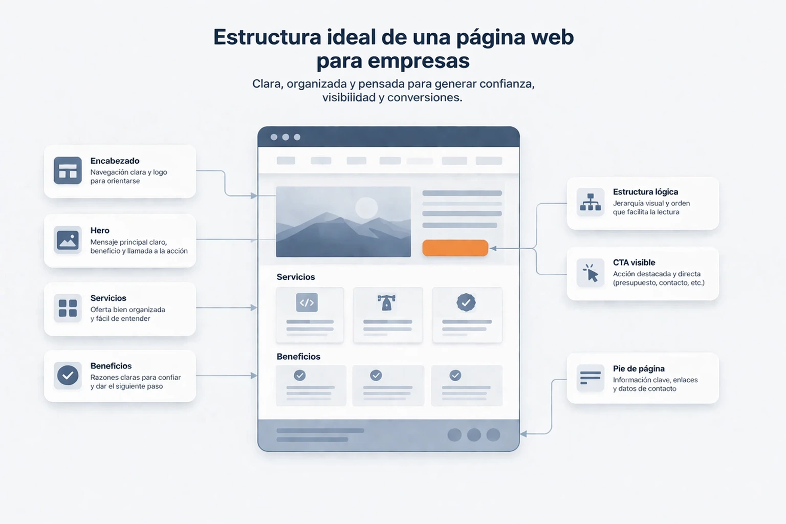 Diagrama de la estructura ideal de una página web para empresas