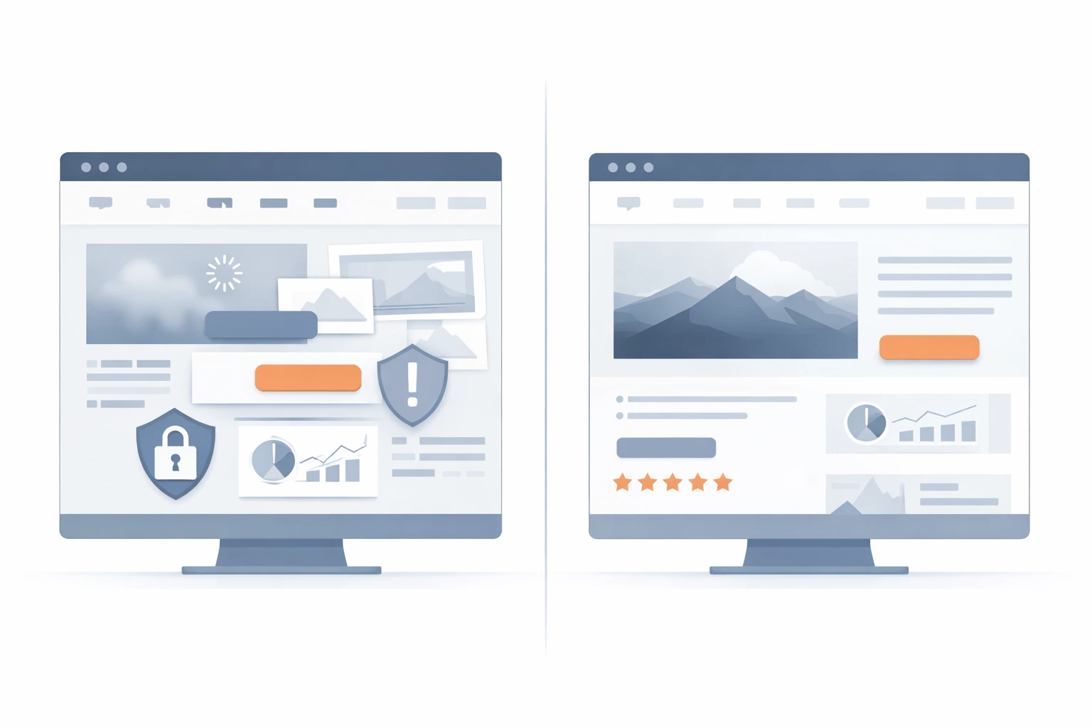 Comparativa visual entre una web sin optimizar y una web optimizada