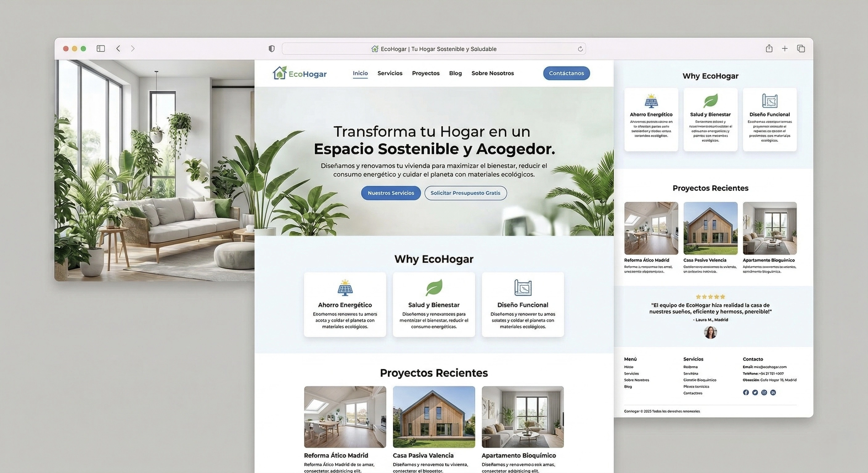 Mockup de diseño web profesional para EcoHogar