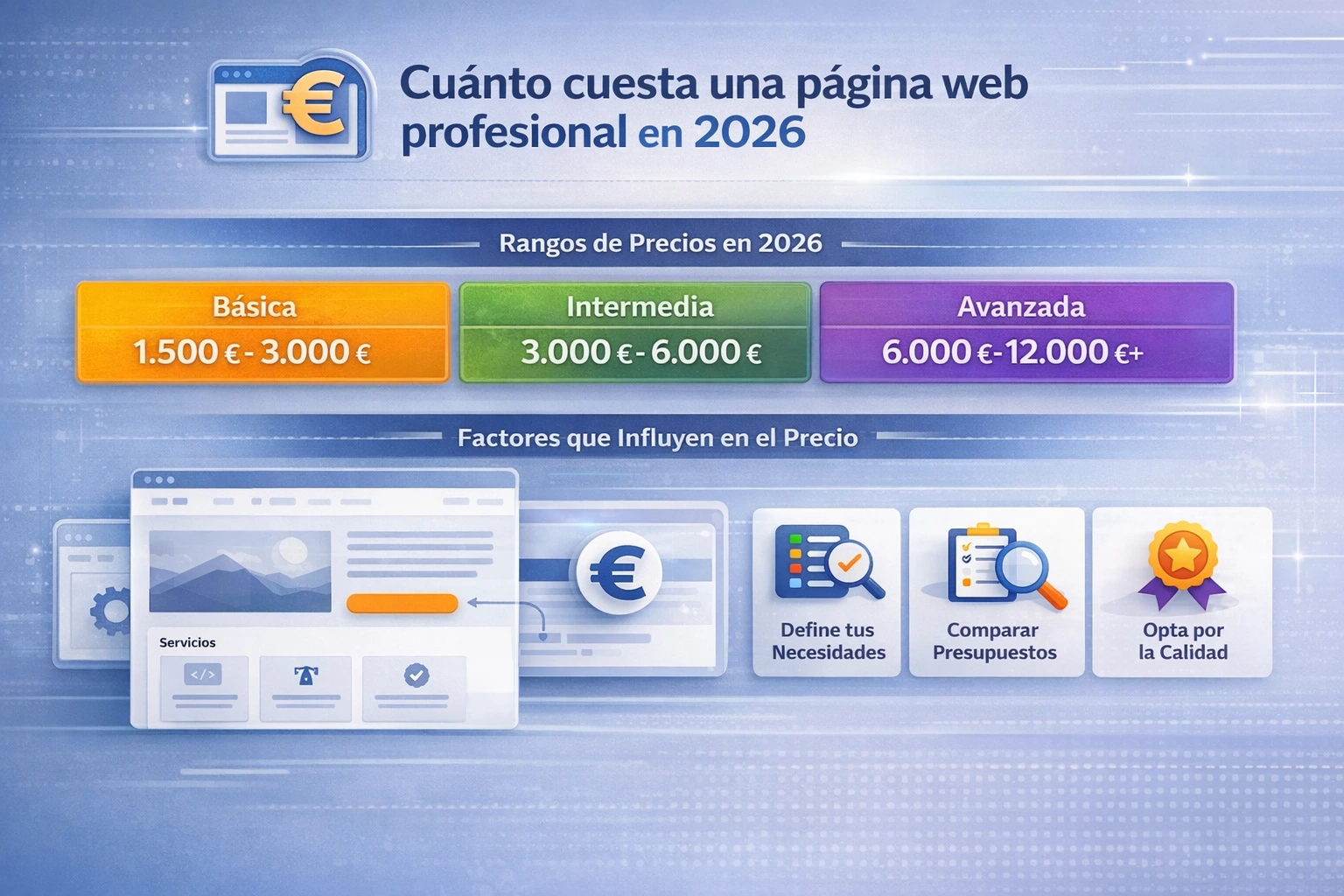 Ilustración sobre el precio de una página web profesional para empresa en 2026